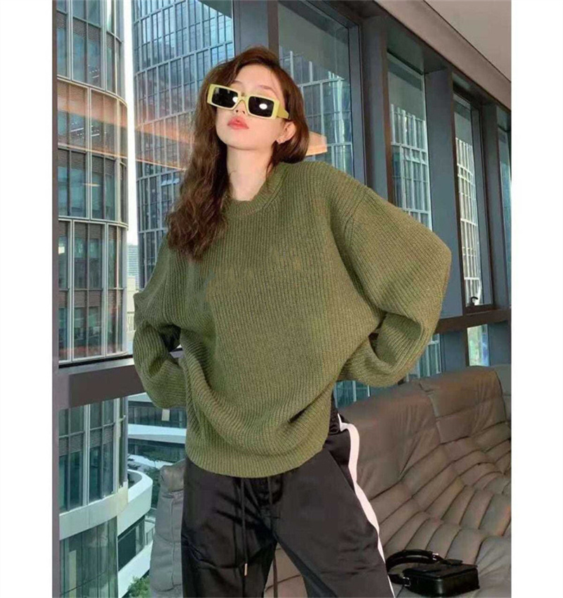 

Knitted Sweater Long Sleeve knit Women Autumn Round Collar Withe Letter Losse Sweaters Short top Woolen Jackets Outwear Green 3 Colors, Extra shipping cost