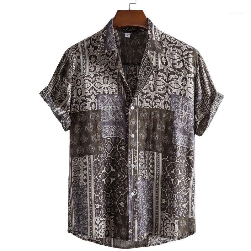 

Flower Print Shirt Mens Short Sleeve Casual Aloha Beach Holiday Vacation Camisas Summer Ethnic Style Chemise Homme Men's Shirts, As the picture show