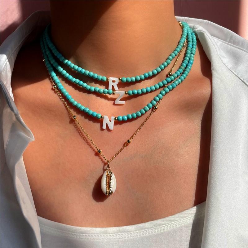 

Pendant Necklaces Bohemia Custom Letter Shell Multilayer Necklace For Women Choker Goth Aesthetic Boho Vintage Collier Beach JewelryPendant