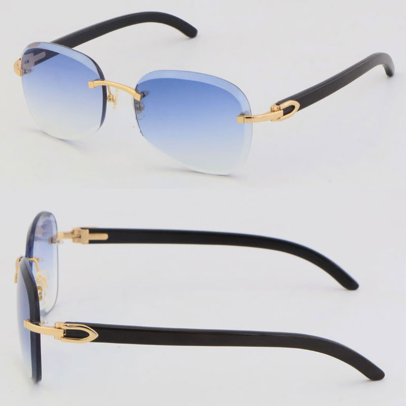 

New T8200847 Metal Rimless Black Buffalo Horn Sunglasses Unisex Limited edition Good Quality Glasses Outdoors Driving glasses Diamond cut Lens 18K Gold Frames