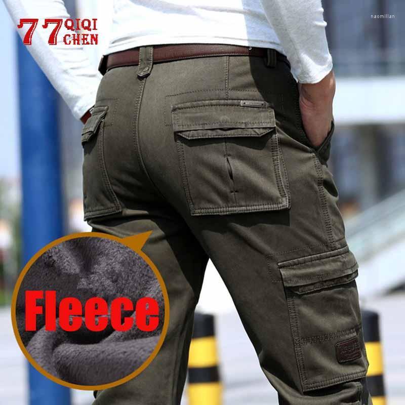 

Men's Pants Fleece Warm Winter Cargo Pant Mens Cotton Casual Loose Multi-pocket Trousers Jogger Hombre Thicken Military Tactical PantsMen's, Khaki