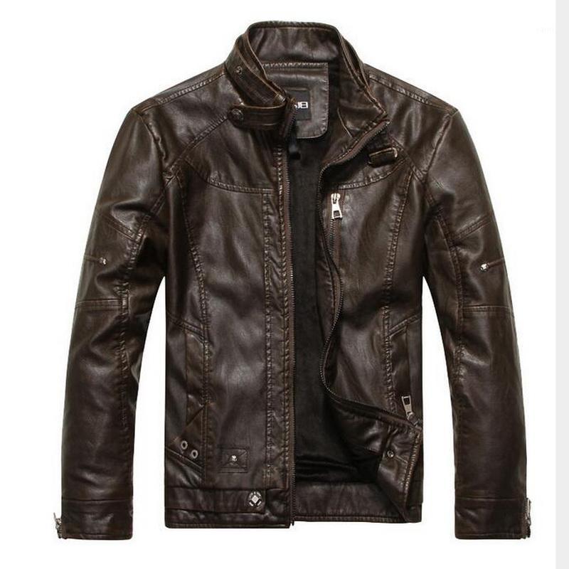 

Men's Leather & Faux Wholesale- VXO Jacket Men Bomber Jaqueta De Couro Male Csaco Stand Collar Motorcycle Jackets Veste Homme Velvet, Black