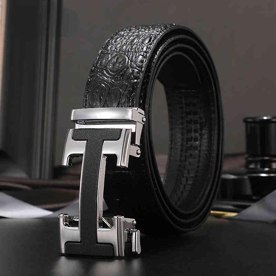 

Nxy Belts Luxury Men's Leather with H and Automatic Buckle Famous Brand Zd2141 0225260C, Black