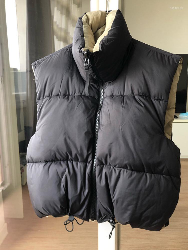

Women' Vests Women' Spring Autumn Cropped Vest Coat Women Warm Sleeveless Parka Stand Collar Waistcoat Female Casual Outerwear Chic, Black