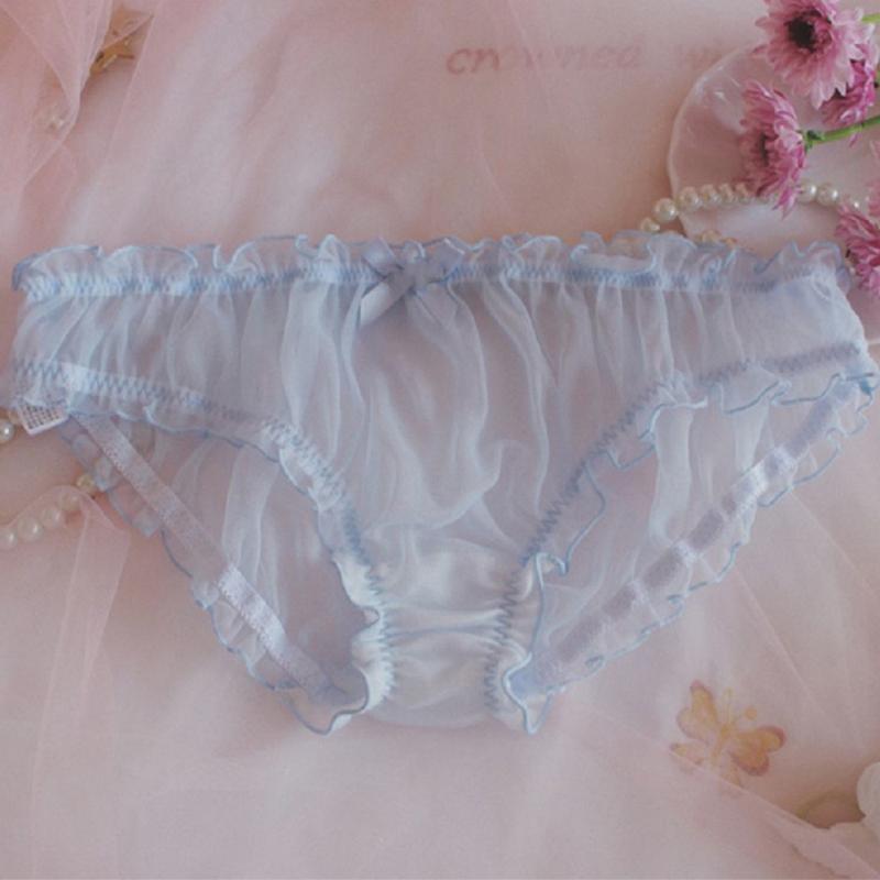 Underpants Sissy Briefs Men Underwear Floral Bow Tie Lace Panties Ruffles Chiffon Bikini Pouch Brief For Man Sheer Mesh Breathable Knicker