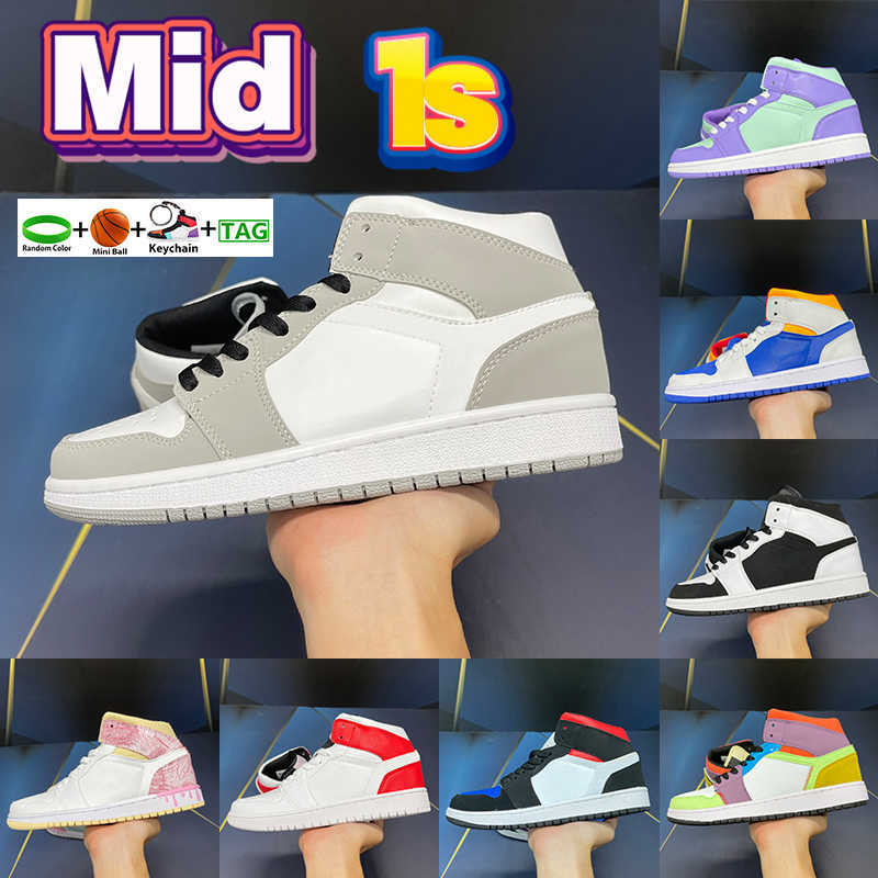

High quality Basketball Shoes 1 1s Mid Light smoke grey milan Purple aqua Paint Drip Multi-color Mens Womens Chicago toe Signal Blue, No.1- light smoke grey