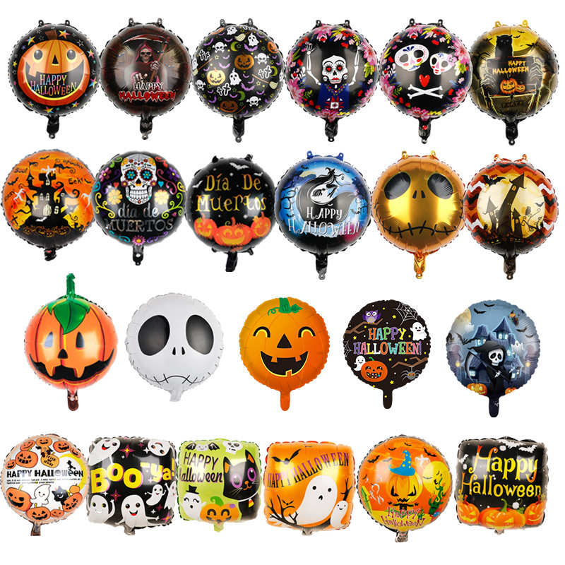 

18 Inch Aluminum Foil Balloons Happy Halloween Decor Pumpkin Ghost Balloons Spider Inflatable Toys Skull Bat Film Globos Cartoon Theme Party Decorations Supplies