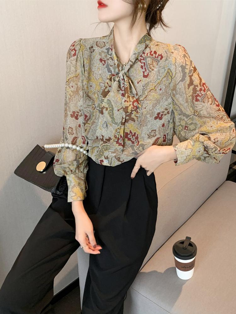 

Women' Blouses & Shirts Chiffon Korea Blouse Women Elegant Pullover Top Fashion Long Sleeve T Shirt Koszula Damska Elegancka BG50BS, Mixed