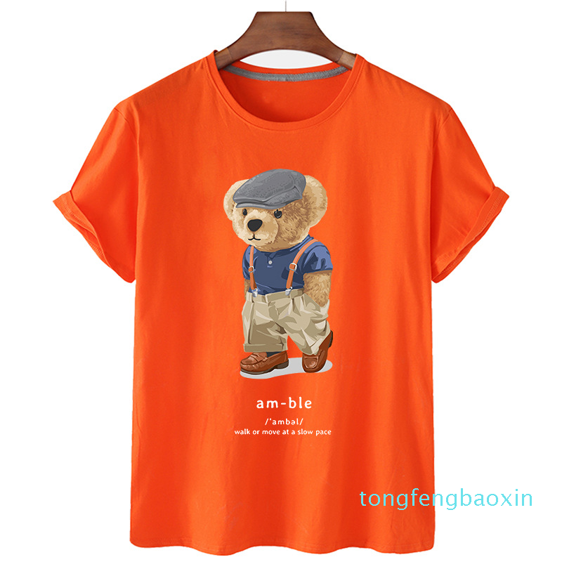 Womens Black Bear Printed Tshirts Fashion Girls Plus Size Tops Letter Short Sleeve Loose t-shirt Summer Clothing White Tees2022