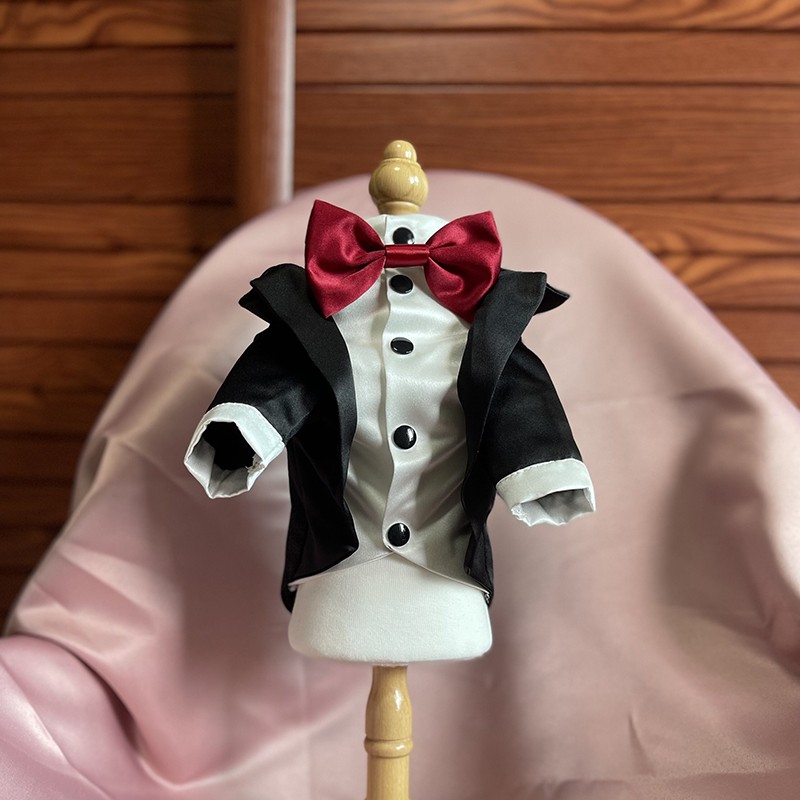 

Handmade Dog Apparel Clothes Pet Suit Luxury Elegant 3 Piece Set Bow Tie Shirt Wedding Tuxedo Party Holiday Dancing Birthday Poodle, Black