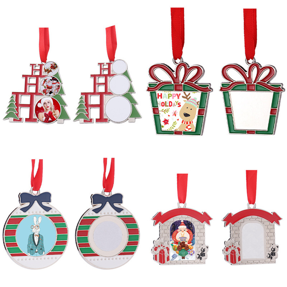 

Sublimation White Blank Metal Christmas Decorations Heat Transfer Santa Claus Pendant DIY Christmas Tree Ornaments Gifts FY4756