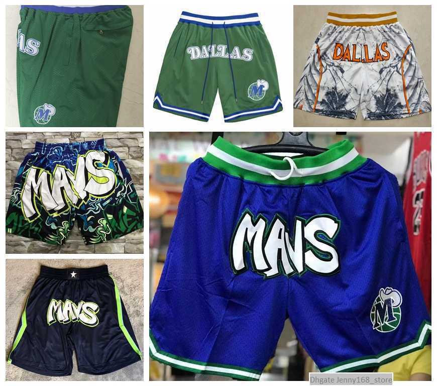 

2022 Dalla Basketball Shorts JUST DON Stitched Mitchell and Ness With Pocket Zipper Sweatpants Mesh Retro Maverick Sport PANTS -2XL