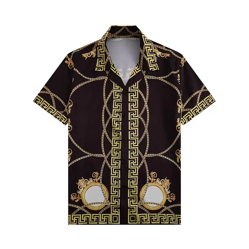 

Fashion Hawaii Floral Letter Print Beach Shirts Men's Designer Silk Bowling Shirt Casual Shirts Men Summer Short Sleeve Dress Shirts M-3XL