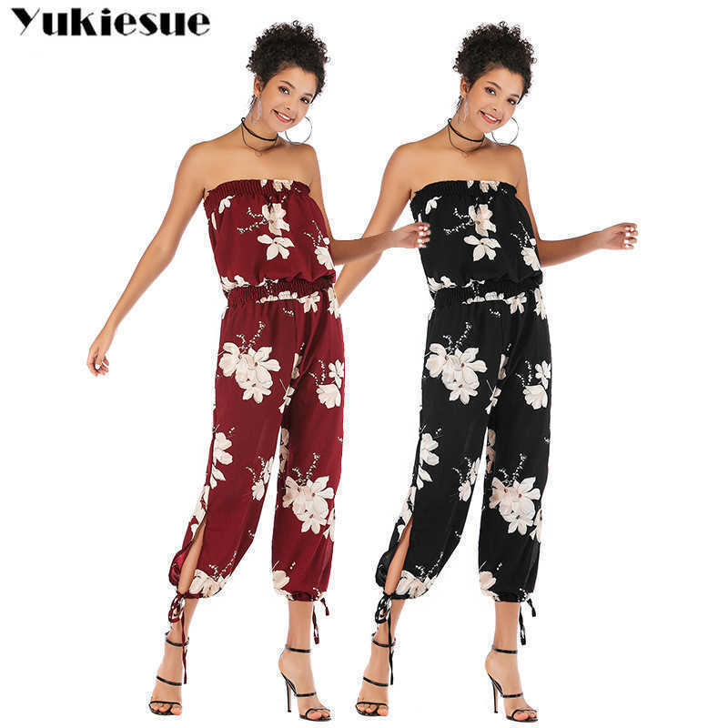 

Boho off shoulder womens suit jumpsuit bodysuit female body for women summer rompers womens sexy elegant jumpsuits womans 210608, White flower black
