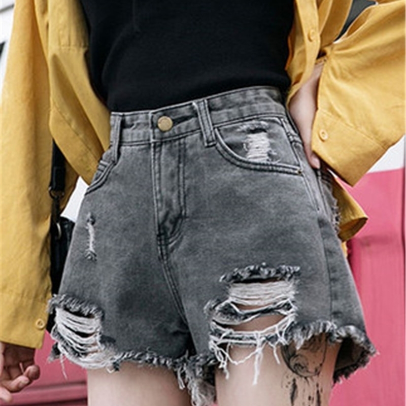 

Summer Denim Short Jeans Korean style Women Sexy High Waist Hole Ripped Shorts Fashion Casual Slim Plus Size Denim Shorts Y200822, Black