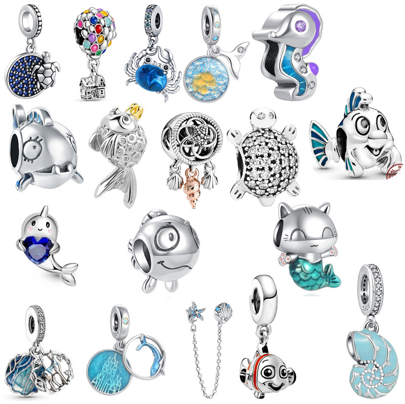 

s925 Sterling Silver Charm Loose Beads Beaded Blue Ocean Collection Women's Fashion Original Fit Pandora Bracelet Pendant Luxury DIY Ladies Jewelry Gifts