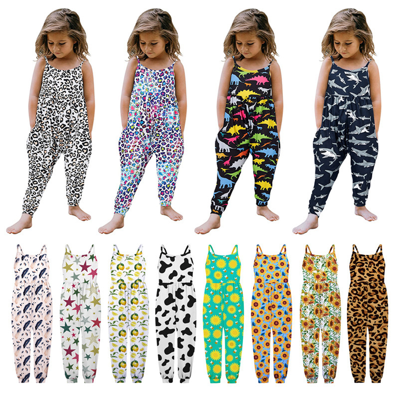 

INS Baby Girls Children's summer Rompers kids halter belt shoulder jumpsuit crawl wear Jumpsuits, As pic