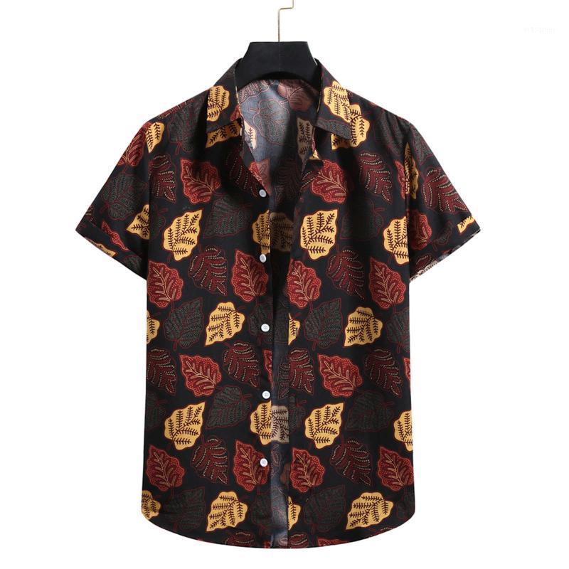 

Hawaiian Printing Men' Shirts Summer Short Sleeve Button Down Shirt Men Casual Beach Up Blouse Tops Chemise Homme, Black