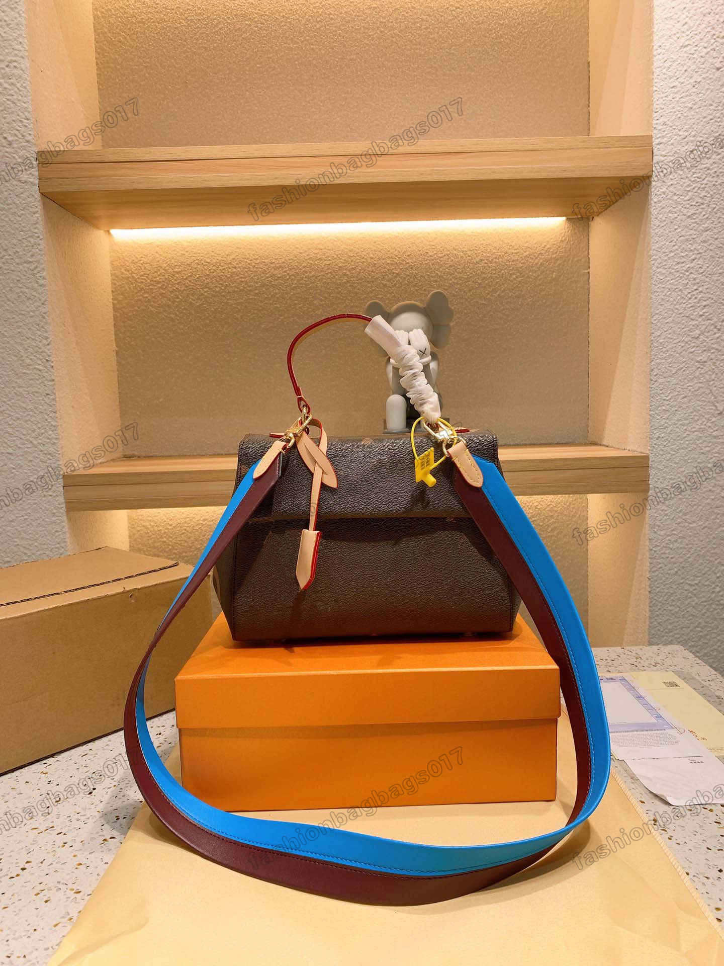 

Cluny BB M42738 Monograms Canvas Shoulder Bag Fuchsia/Bordeaux Red Womens Designer Crossbody Colorful Leather Strap Magnetic Flap Handbag With Key bell