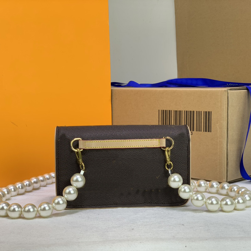 

Flap Handbags Purse Shoulder Bag Pearl Beads Messenger Bags Genuine Leather Classic L Letter Flower Women Clutch Wallets Simple Design 04