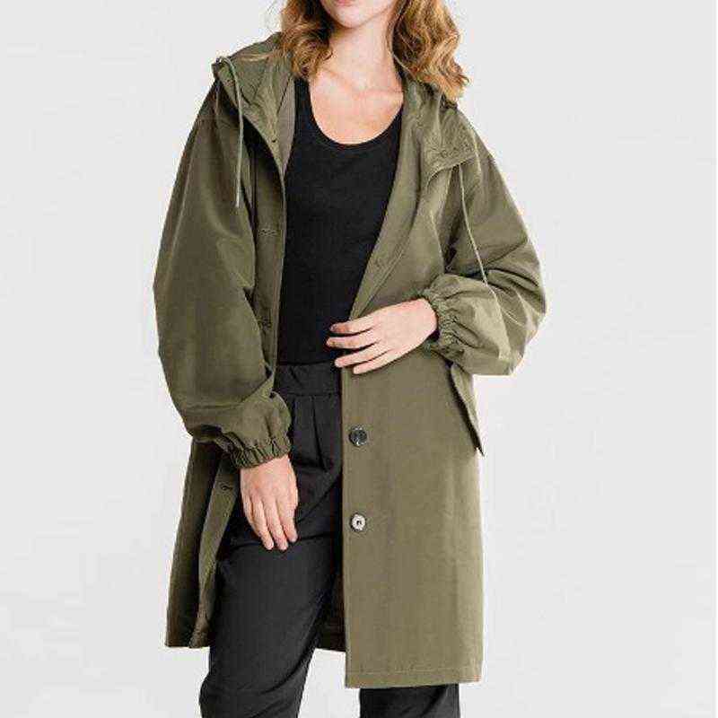 

Women's Trench Coats Solid Color Women Hooded Windbreaker Autumn Winter Pocket Long Coat Outerwear For Casual Ladies T220811, Navy
