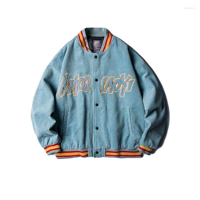 

Men's Jackets Vintage Corduroy Baseball Jacket Cardigan Long Sleeve Spring Autumn Streetwear Men Women Loose Casual Embroidery Couple Top, Black