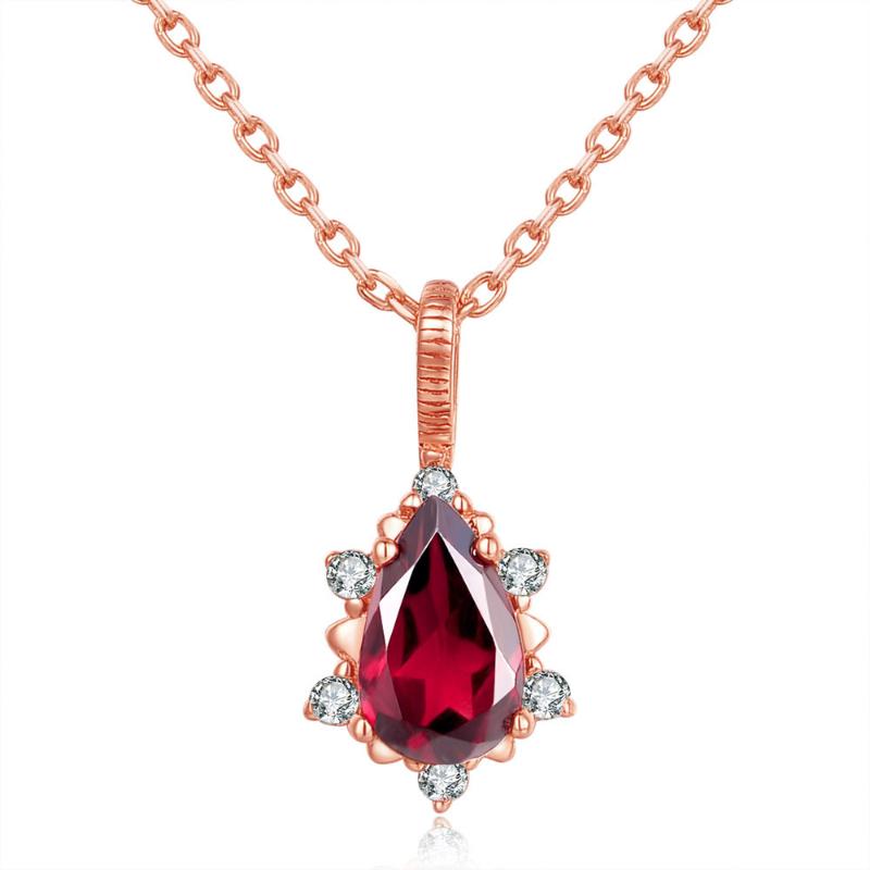 

Pendant Necklaces UFOORO Simple Water Drop Necklace Red Zircon Plating Real Gold Ladies Engagement Jewelry With Gift Box