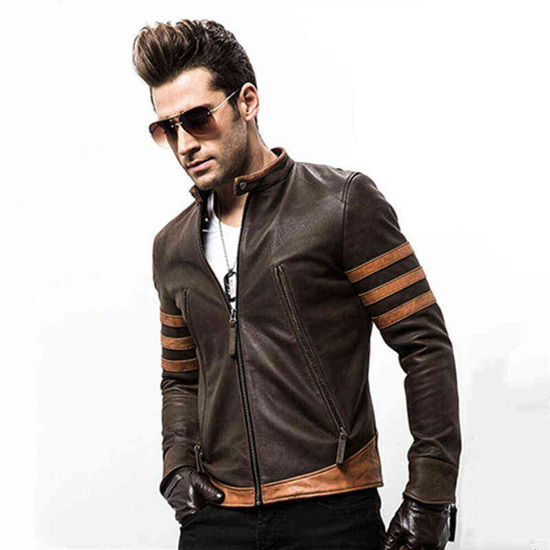 

High-end brand men's zipper leather jacket Wolverine casual PU leather locomotive coat Logan bomber jacket slim coat size -5XL L220730, Brown