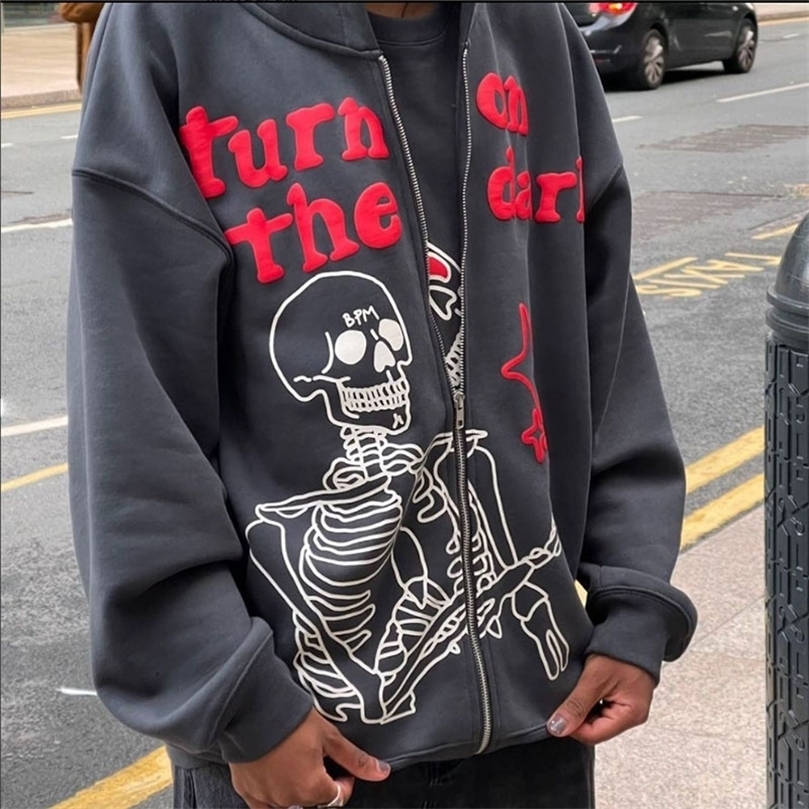 

Men' Hoodies Hip Hop Skeleton Print Long Sleeve Oversized Sweatshirts Tops Y2k Gothic Grunge Zip Up Hoodie Jacket Streetwear 220804, Ea01313-white