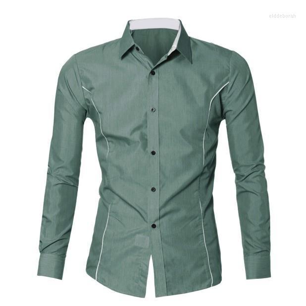 

Men's Casual Shirts Men Green Shirt Patchwork Social Dress Autumn Spring Solid Long Sleeve Slim Fit Male Top Office Button 2022Men's Eldd22, White