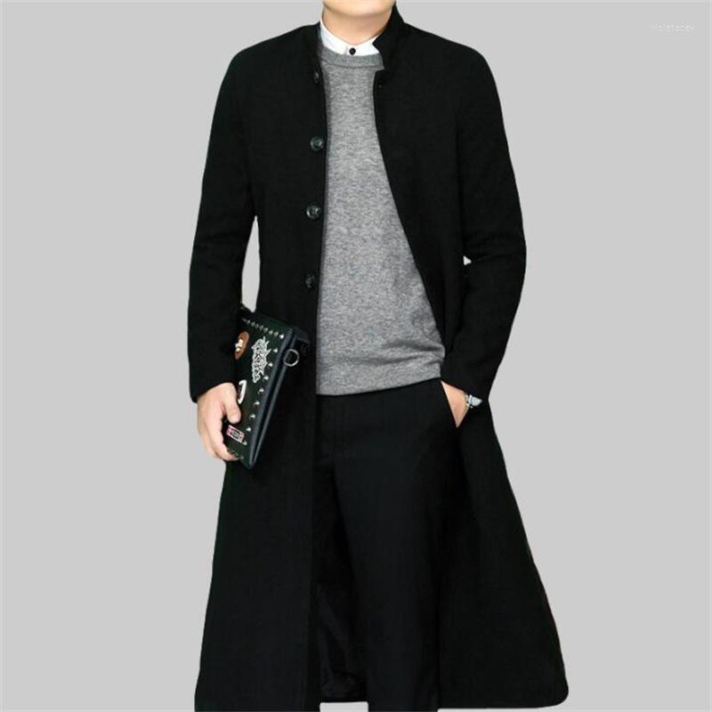 

Men's Wool & Blends Windbreaker Woolen Coat Autumn Winter Thicken Warm Mid-length Clothes Over-the-knee Youth Korean Slim Black Viol22, Plus velvet 02