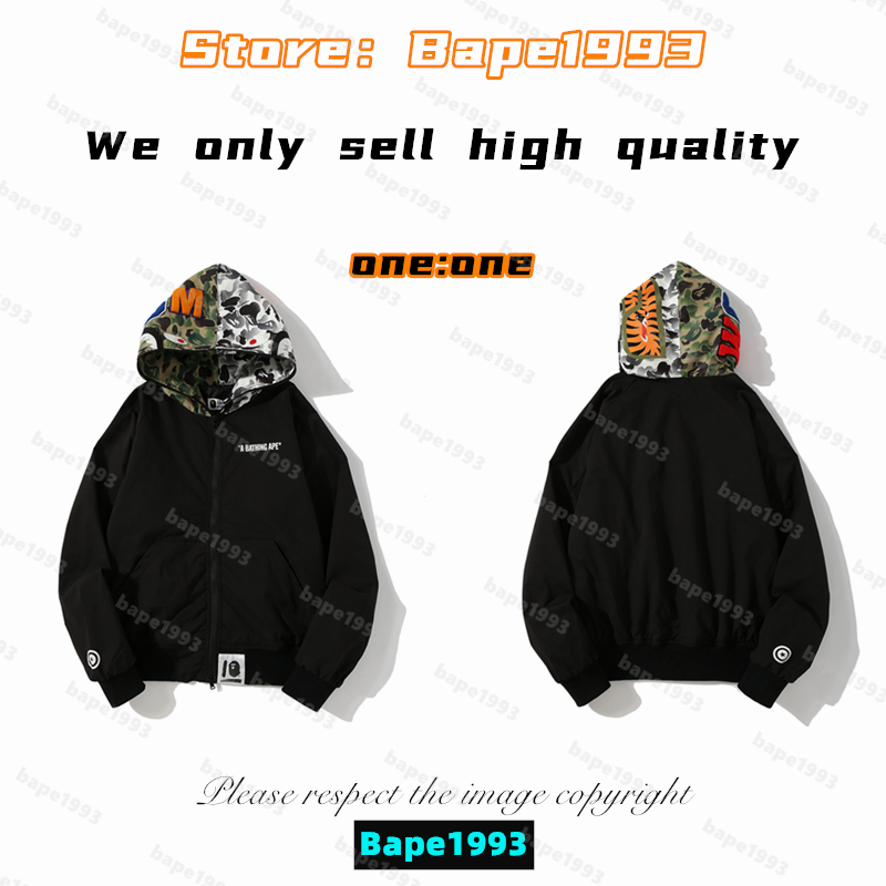 

High Quality Apes Mens Jackets Japan Shark B ape head Brand co-branding Luminous Camouflage Galactic spots Male and female of the same styles New man jackets 1993 JK1-9, 1 button