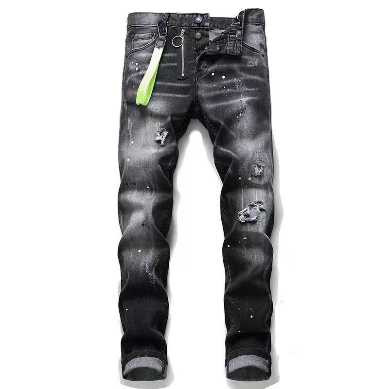 

Designer jeans hip-hop high street fashion brand jean retro torn fold stitching men's design motorcycle riding slim pants, Oem