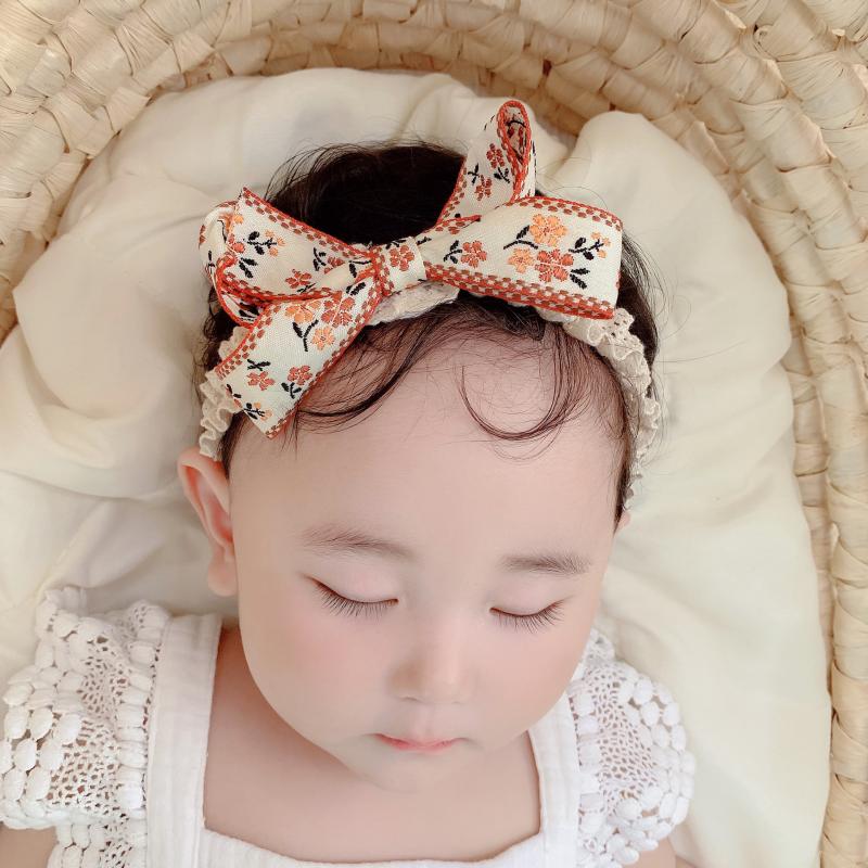 

Hair Accessories Big Bows Baby Headband Embroidery Girls Floral Bands Nylon Children Princess Headwrap Toddler Korean Style TurbanHair