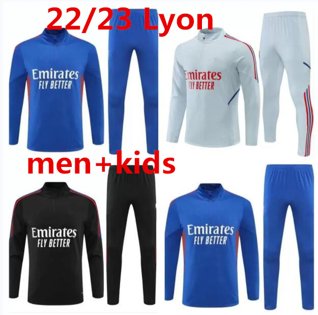 

22 23 Lyon soccer tracksuit jacket Survetement 2022 2023 men and kids Lyonnais L.PAQUETA OL AOUAR Football training suit Jogging sets, 10