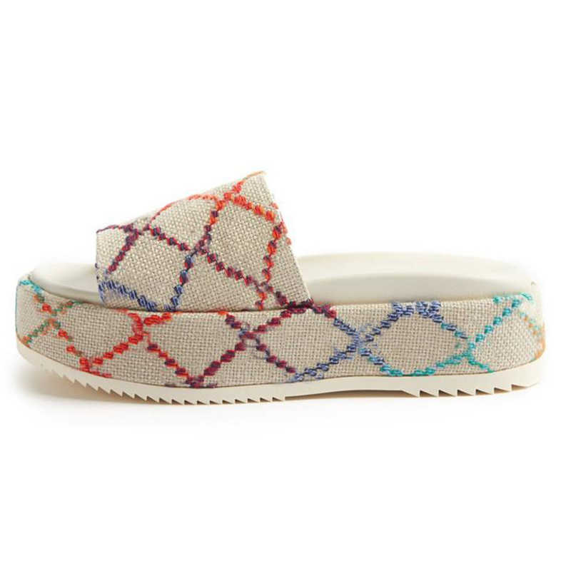 

Designer Slippers Embroidered Platform Sandals Fashion Summer Canvas Women Slides Platforms Slider Beach Flip Flops with Dust Bag Grey Us16, Box