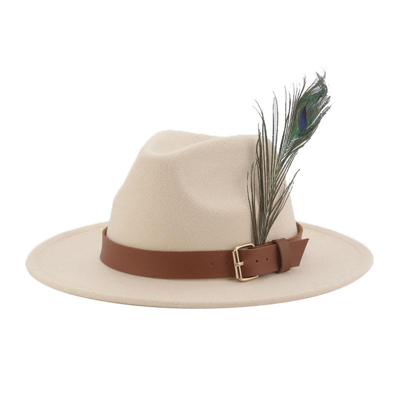 

Berets Hat Fedoras Hats For Women Felt Accessories Men Felted Belt Feather Vintage Fashion Luxury Fedora Sombreros De Mujer, Khaki