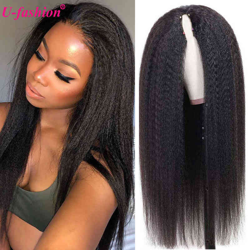 

Kinky Straight V U Part Wig Human Hair No Leave Out Glueless Brazilian Glue Yaki s For Women 220707, V part wig