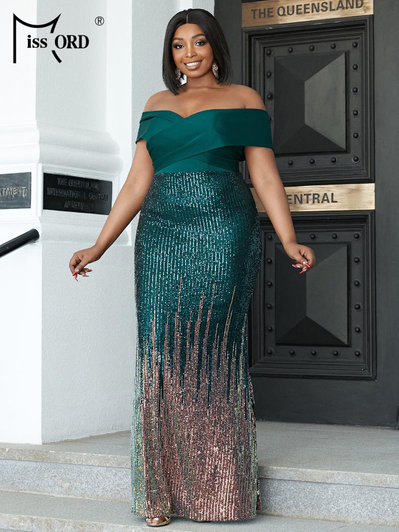 

Plus Size Dresses Missord Off Shoulder Sequin PlLUS Women Formal Dress Short Sleeve Large Maxi Evening Party Green 2022 Sexy VestdiosPlus, Dark green