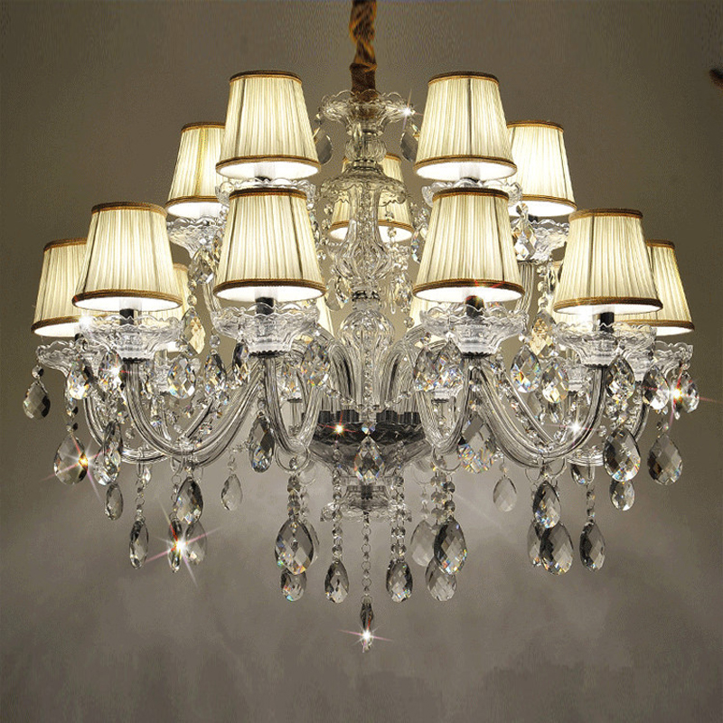 modern living room Lamps dining crystal chandelier with fabric lampshade gold color luxury chandeliers light for parlour bedroom pendant lamps-image-401502400
