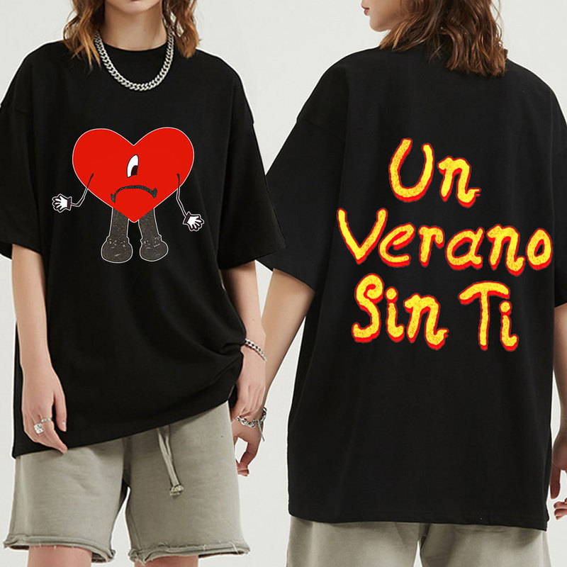 

Bad Bunny UN VERANO SIN TI Music Album Double Sided Print Graphics T Shirt Unisex Hip Hop T Shirts Oversized Streetwear Tshirt 220614, Red