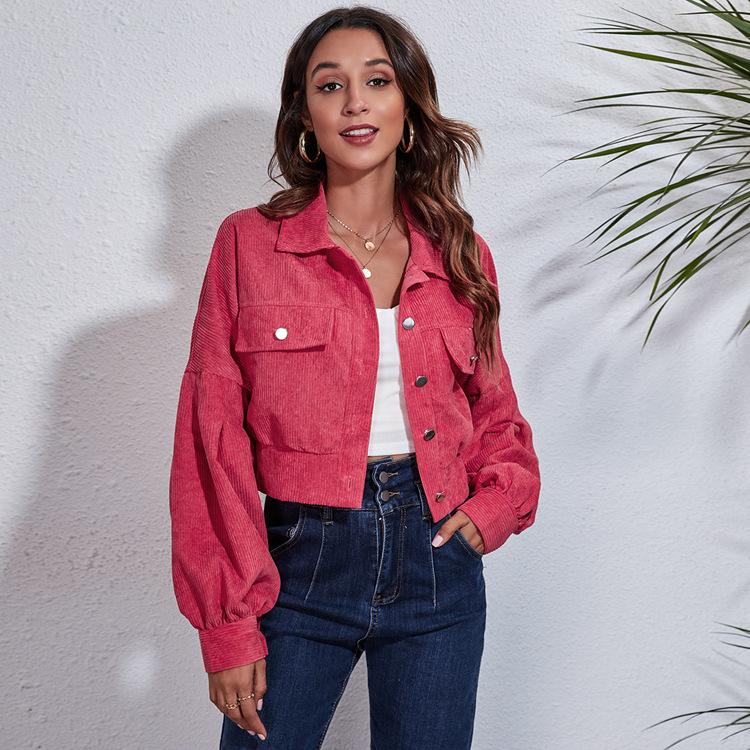 

Women' Jackets 2022 Ladies Jacket Lantern Sleeve Corduroy Short Women Loose Long Autumn, Watermelon red