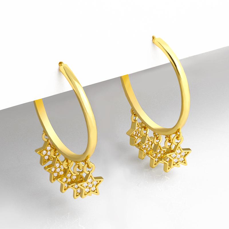 Hoop & Huggie Gold Plated Big Round Earrings For Women CZ Pave Rhinestone Star Charms Dangle Statement Jewelry Gift Ersw92Hoop