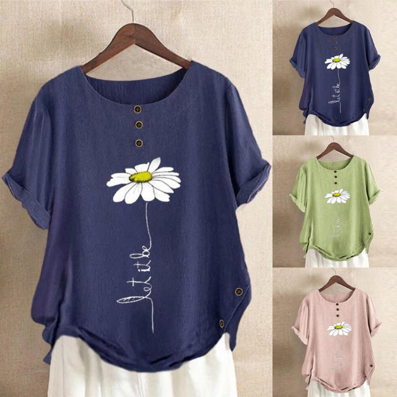 

Women's T-Shirt Plus Size Women Short Sleeve Cotton Linen O-Neck Print Blouse Top Shirt Teen Women's Tops To Wear With Leggings SizeWome, Green