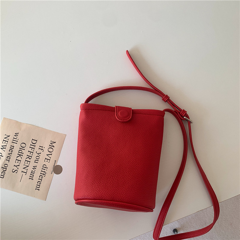 

ins simple red bucket bag single shoulder crossbody small satchel female