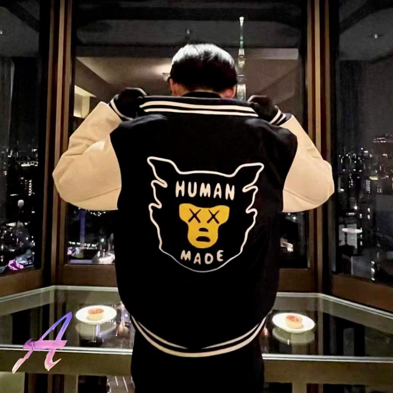 

Men's Jackets Human Made High Quality Women Cartoon Avatar Mask Monster Retro Leather Sleeve Loose Jacket For Men, Black;brown