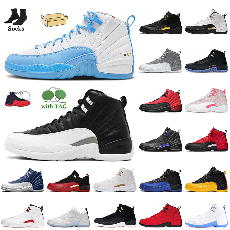 

New Fashion Women Mens Jumpman 12 Stealth 12s Basketball Shoes Playoffs Hyper Royal University Gold Dark Concord Reverse Flu Game Black Taxi White Red Sneakers US 13, B42 black taxi 40-47
