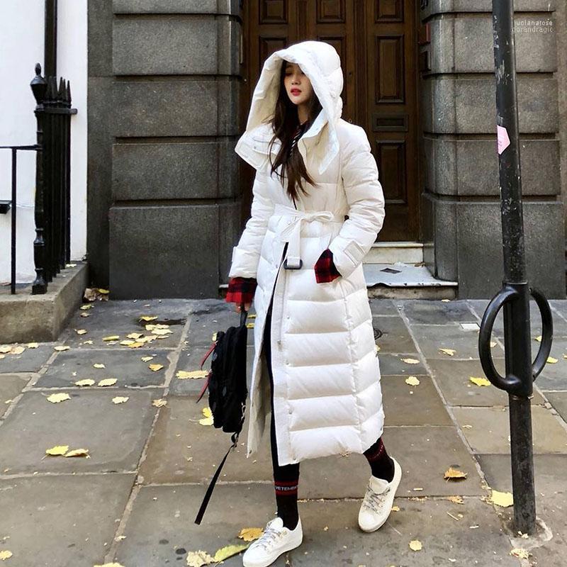 

Women' Down & Parkas Snow Classic 90% White Duck Women Jacket Black Coat Winter Long Parka Female Hooded Warm Outwear With Belt Outerwear L