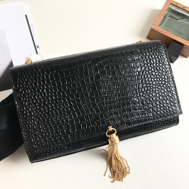 

Women luxury handbags designer bags fashion top quality shiny Crocodile embossed leather clutch tassel chain flap crossbody bag shoulder bag, Silver hardware