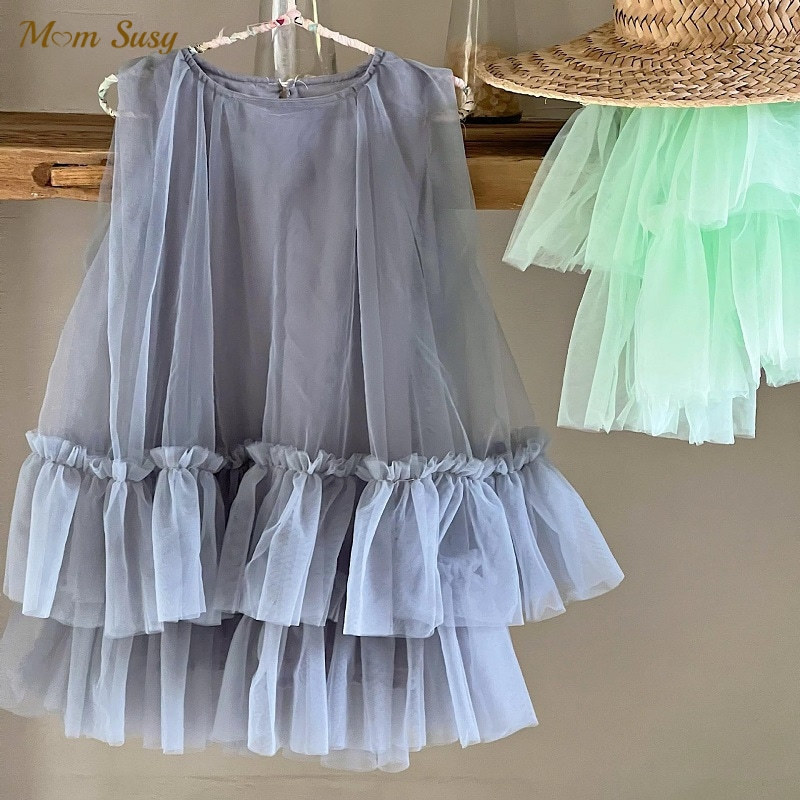 

Fashion Baby Girl Princess Tutu Layered Dress Sleeveless Child Cake Tulle Vestido Party Birthday Ball Gown Baby Clothes 17Y 220614, Grey